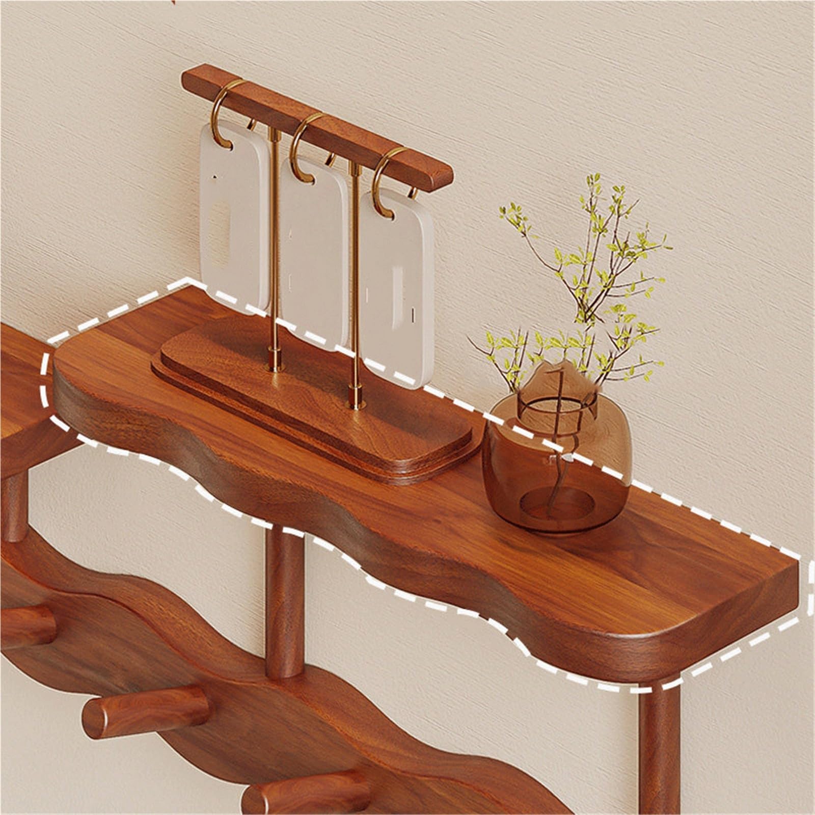 Gain de place Porte-manteau mural en bois massif : un porte-manteau polyvalent qui combine les fonctions de rangement et des vêtements(Bruin,Petit)