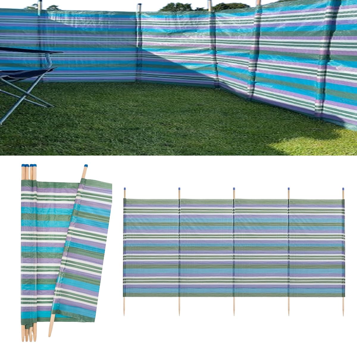 Prime Plus Extra Tall Wooden Windbreaker Pole Windbreak Panels Sun Shelter Privacy Screen for Outdoor Camping Festival Garden Beach (6 Pole 5ft High X 12ft Long)