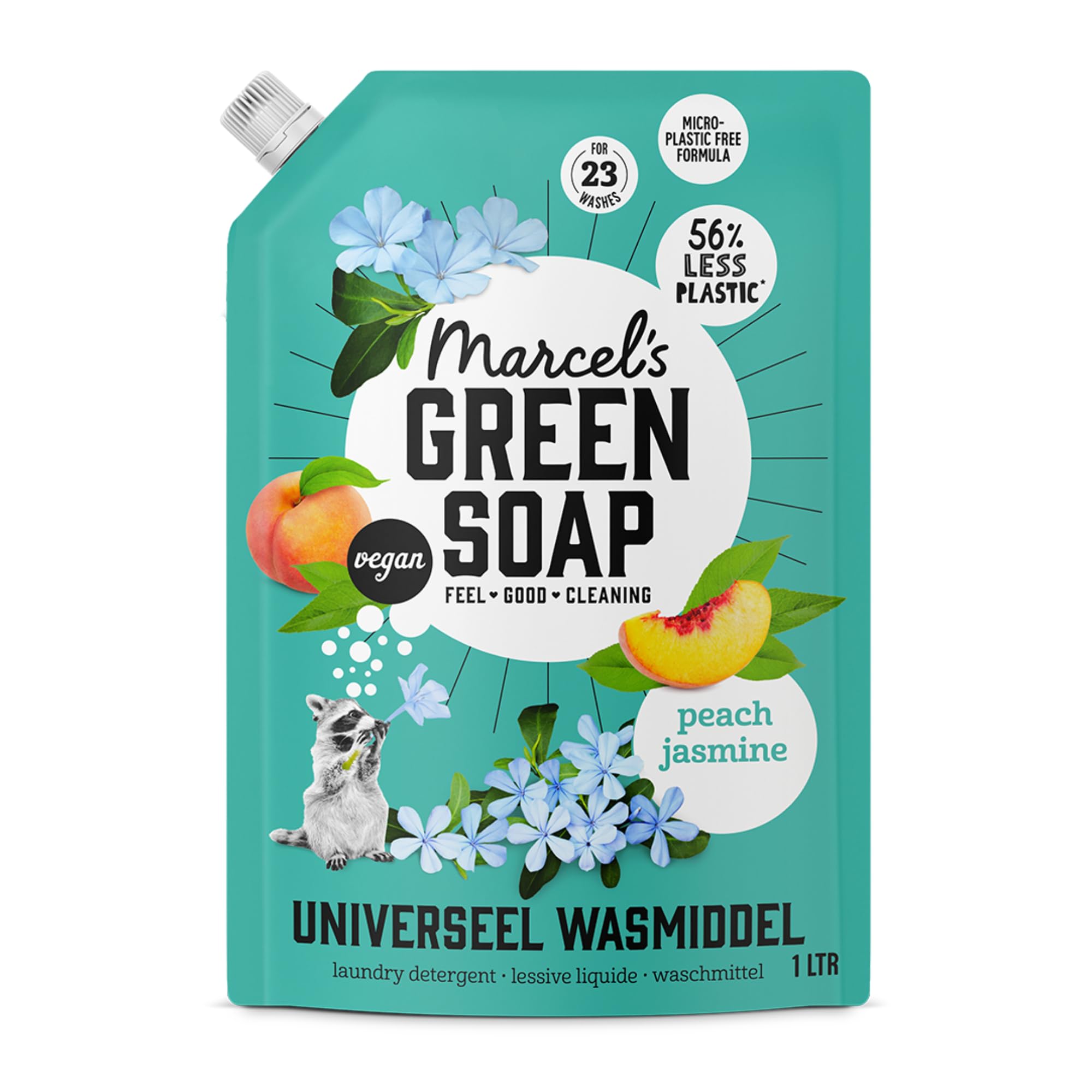 Marcel’s Green Soap - Colour Washing Liquid Refill Peach & Jasmine – Laundry Detergent - Coloured laundry - Microplastic-free formula - Vegan - 23 Washes - 1L