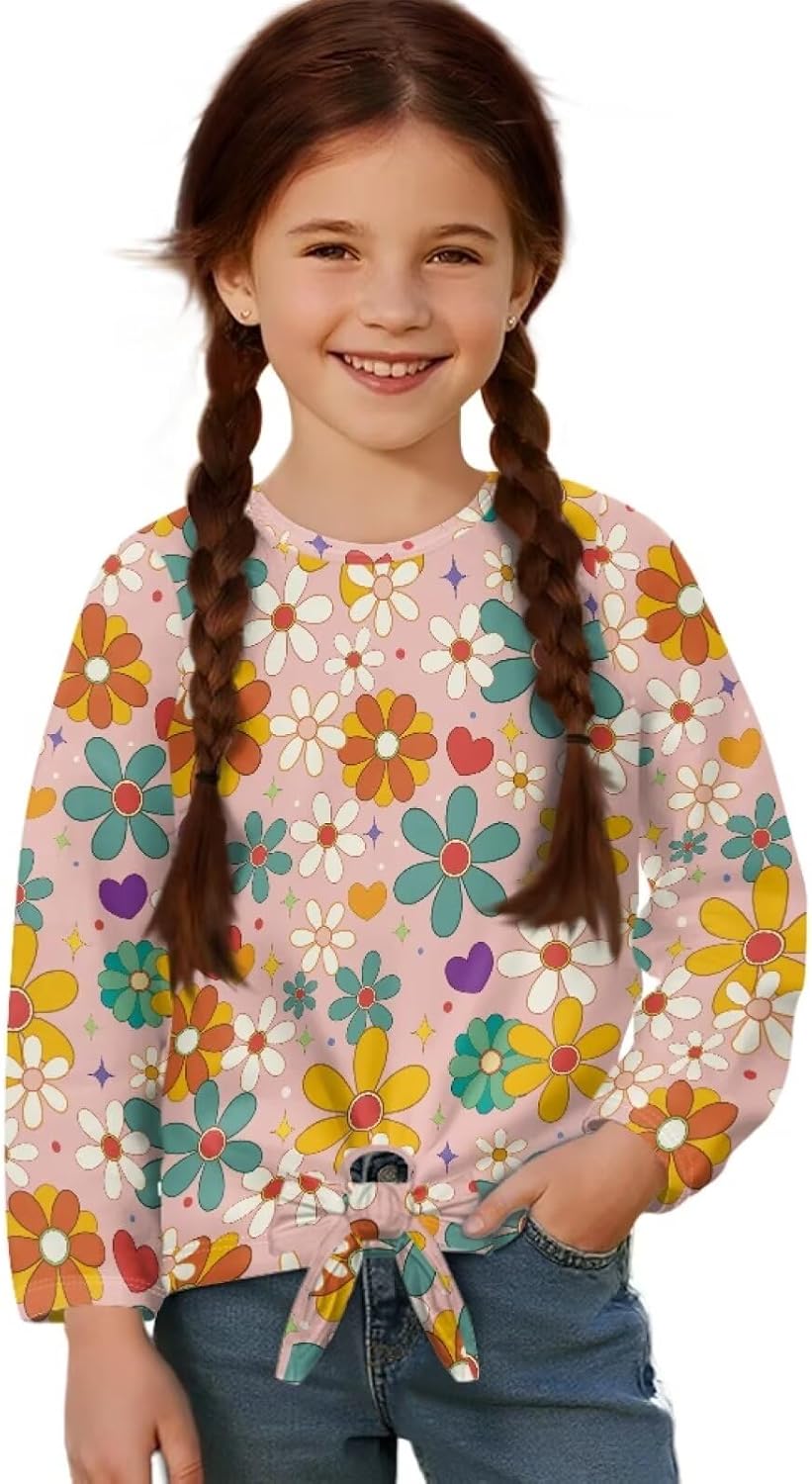 Crewneck T Shirts Long Sleeve Warm Sweatshirt Soft Tie Knot Front Top Warm Children Casual Clothes Size 5-12