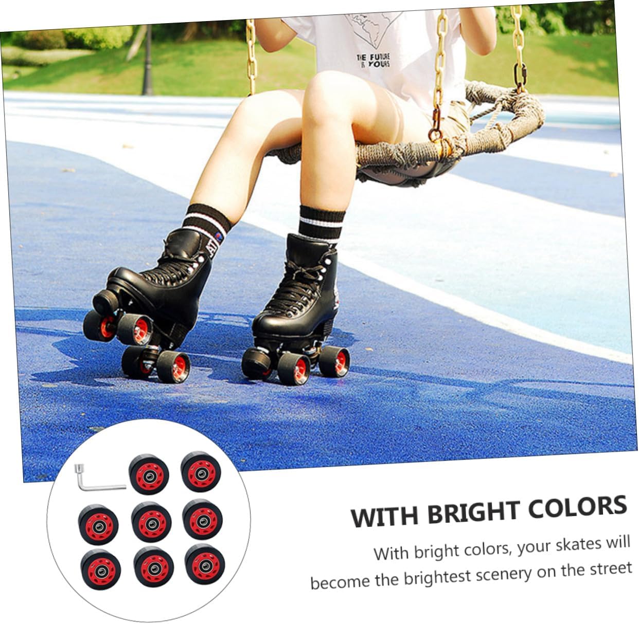 Double-row Skating Wheels 95a Hardness Roller Skates Accessories 8pcs Set with Wrench for Indoor and Outdoor Speed Skating