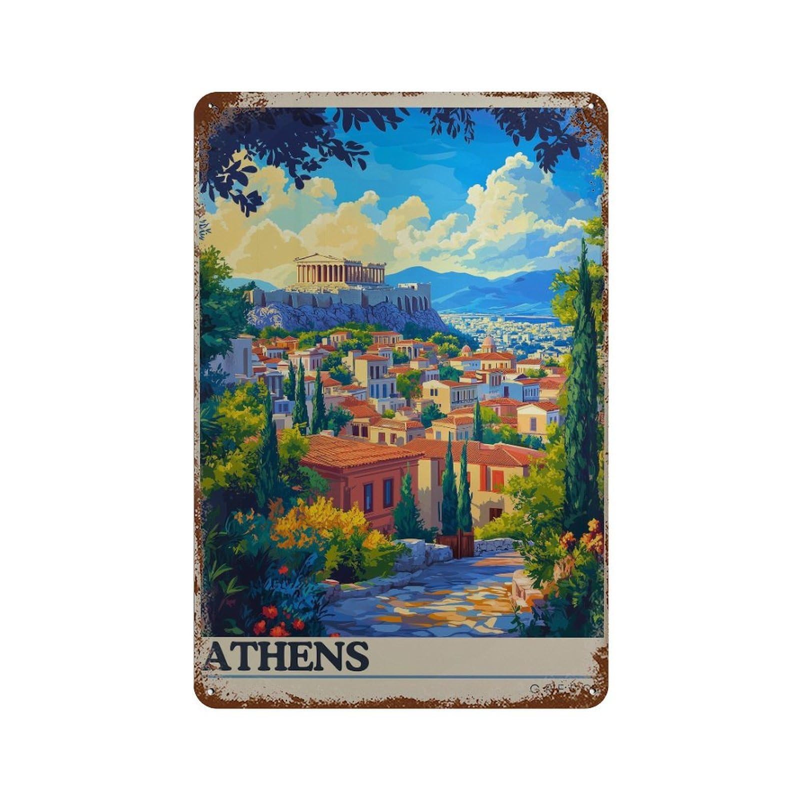 xiaoxiaoshen Athens Travel Acropolis Greece Wall Decor Art Metal Tin Poster Modern Home Decor Art Home Bar Shop Decorations Vintage Sign 30x20cm