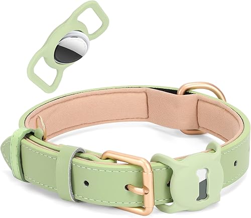WLIXPBB Airtag - Collar de cuero para perro pequeño mediano y grande ajustable de cuero suave acolchado collar de hebilla de metal resistente con