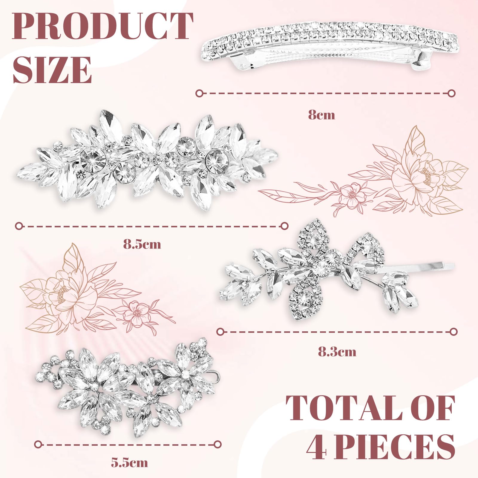 Horquillas de strass para mujeres accesorios para el cabello con flores plateadas brillantes pasadores de cristal