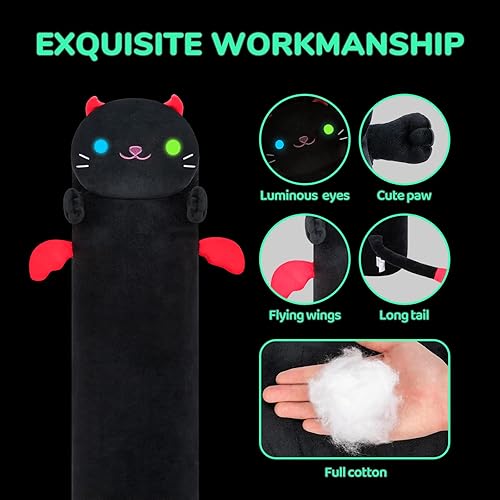 Miniatura 3 de Almohada larga de peluche Kawaii con diseño de gato negro, con luz luminosa, animales de peluche con luz nocturna, almohada que brilla en la