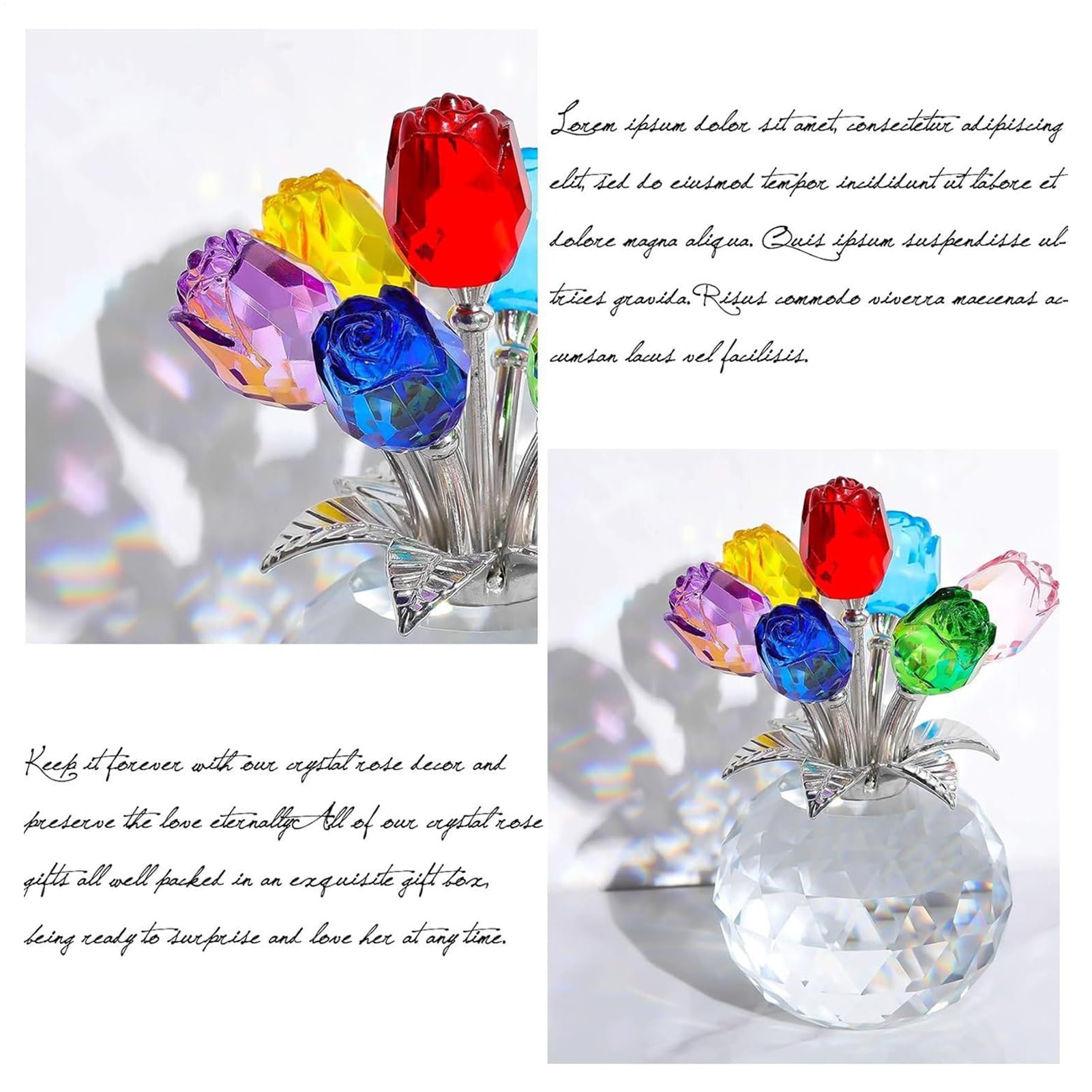 Crystal Figurines Collectibles,Romantic Colorful Rose Statue | Crystal Flower Figurines Table Decor - for Wife Girlfriend Women Valentines Wedding Birthday Holiday Party — view 4