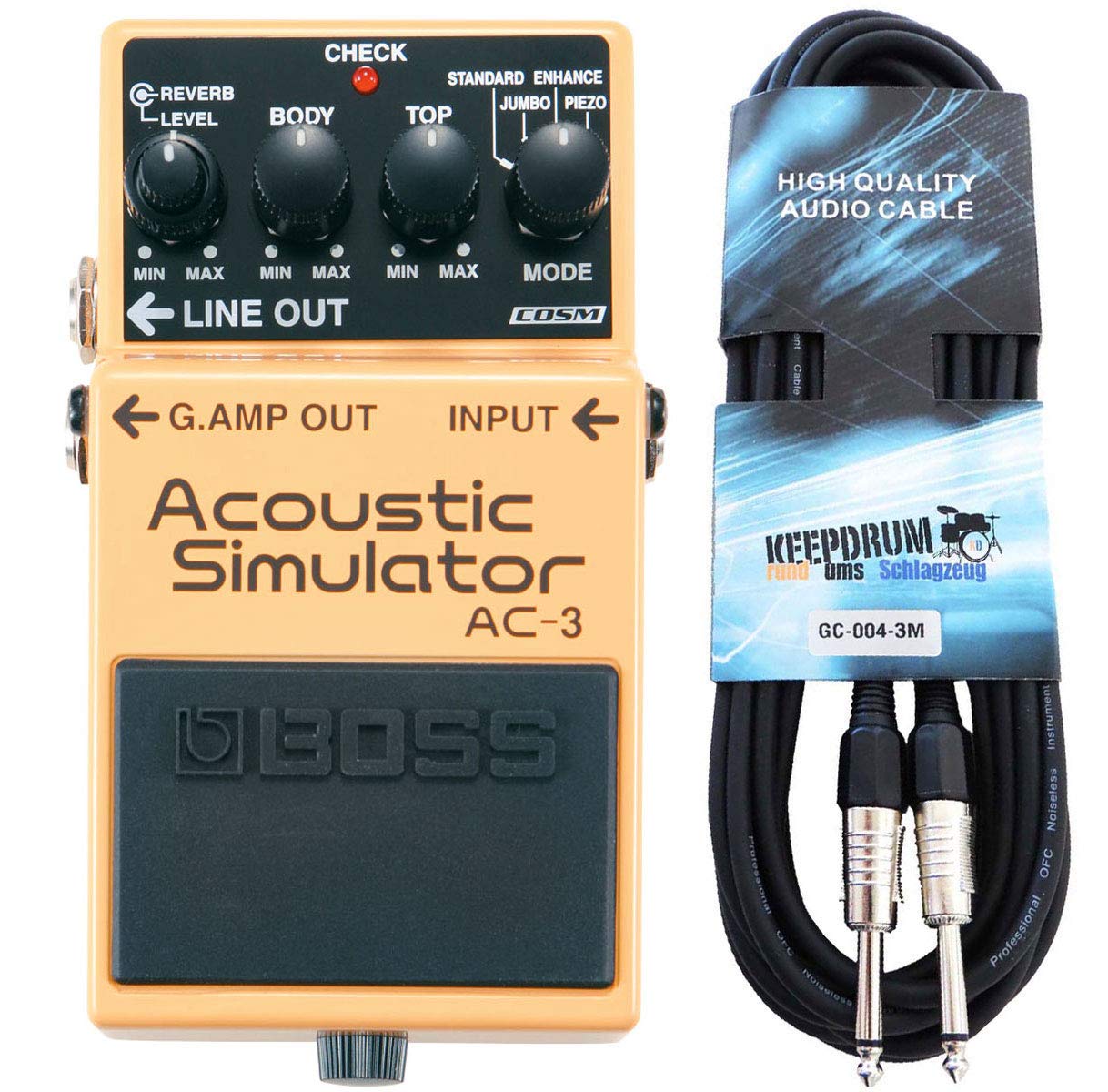 Boss AC-3 - Simulatore Acoustic + cavo per chitarra Keepdrum 3 m