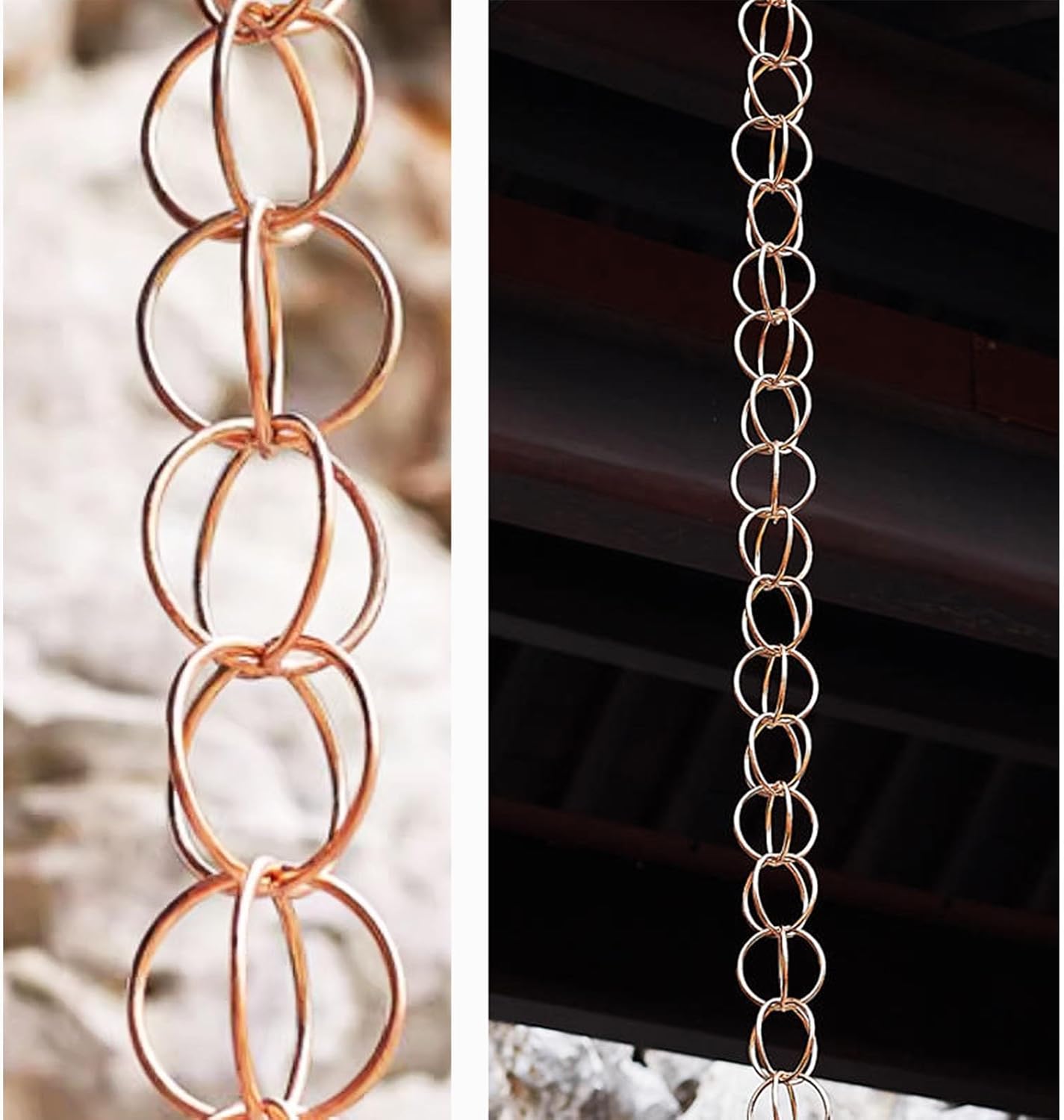 Decorative Rain Chains Waterfall, Ring Pure Copper Rain Chains for Gutters Heavy Rain, Decorative Metal Double Loop Chain Bell, 3-12 Feet Japanese Rain Catchers Garden Art (A 2m/6.5ft)