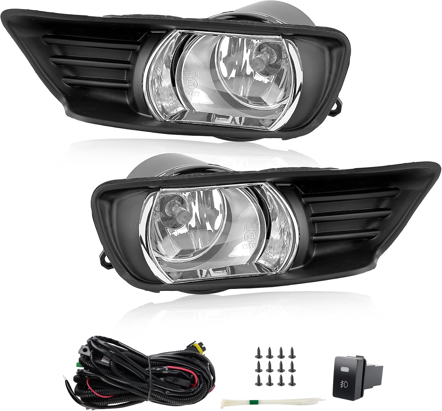 RP Remarkable Power, Fog Lights for 2007-2009 Camry Driving Bumper Lamps with Wiring Harness& Switch Black Cover Clear Lens Assembly FL7011