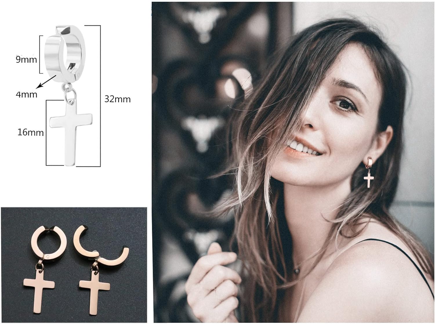 Clip On Cross Earrings for Men Women, 6 Pairs Hoop Earrings Non-pierced with Cross Ear Jewelry for Unisex - Image 7