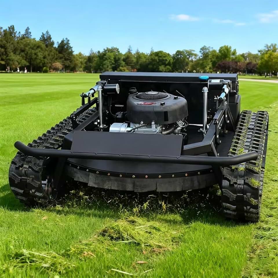 RC Remote Grass Mower Machine, Tracked Lawn Cutter for Sloped Ground and Uneven Surface, Wireless Heavy Duty Lawn Mower Equipment for Farm Yard Large Area Cutting