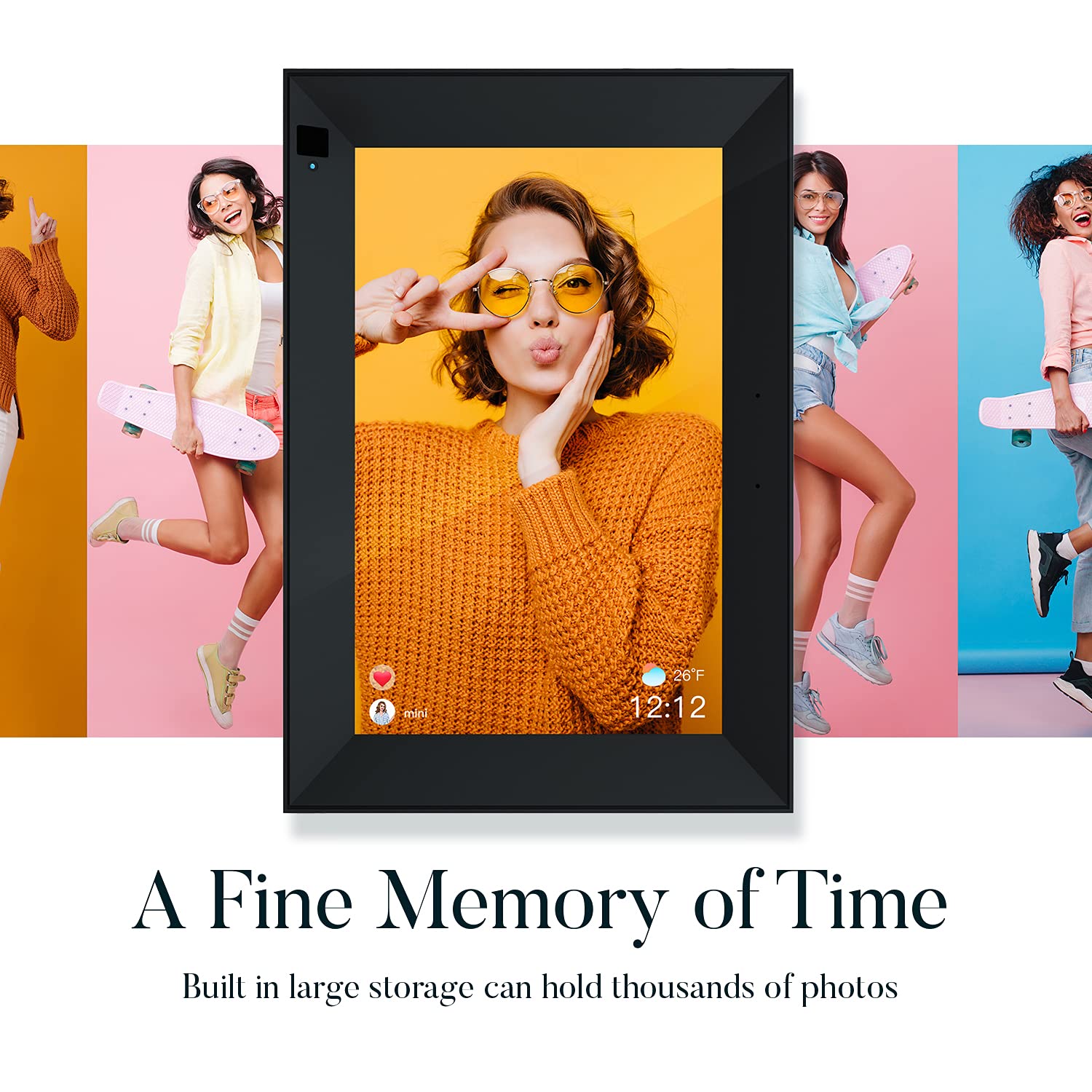 Marcos Fotos Digitales de 10.1 Inch Hyjoy con WiFi, Pantalla táctil de Alta definición IPS, Sensor de luz, rotación automática y aplicación móvil AiMOR para gestionar Fotos y videos
