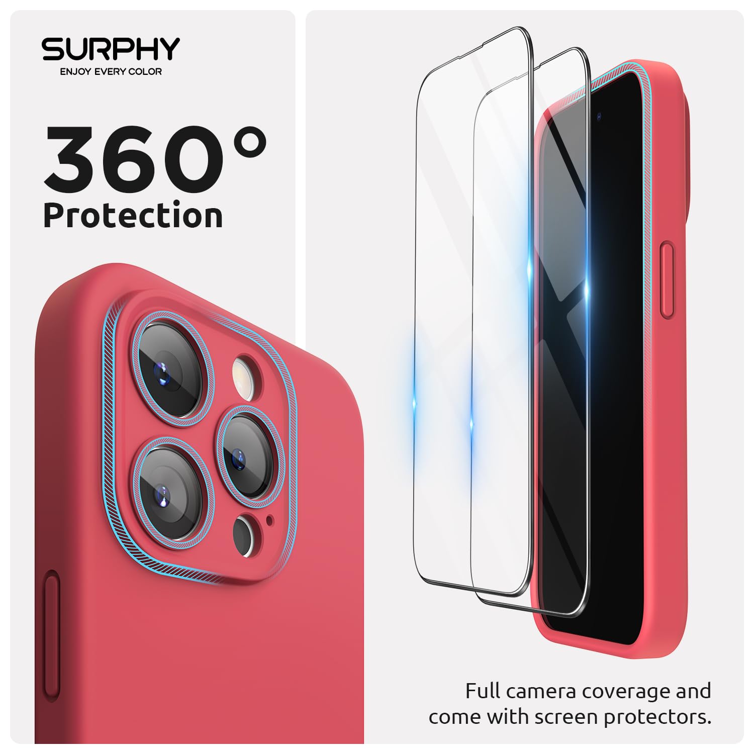 SURPHY Cover Magnetica Silicone per iPhone 15 con 2*Vetro Temperato(6.1''), Compatibile con MagSafe Accessori, Custodia per iPhone 15 Antiurto Protettiva Case con Fodera in Microfibra, Grigio creta
