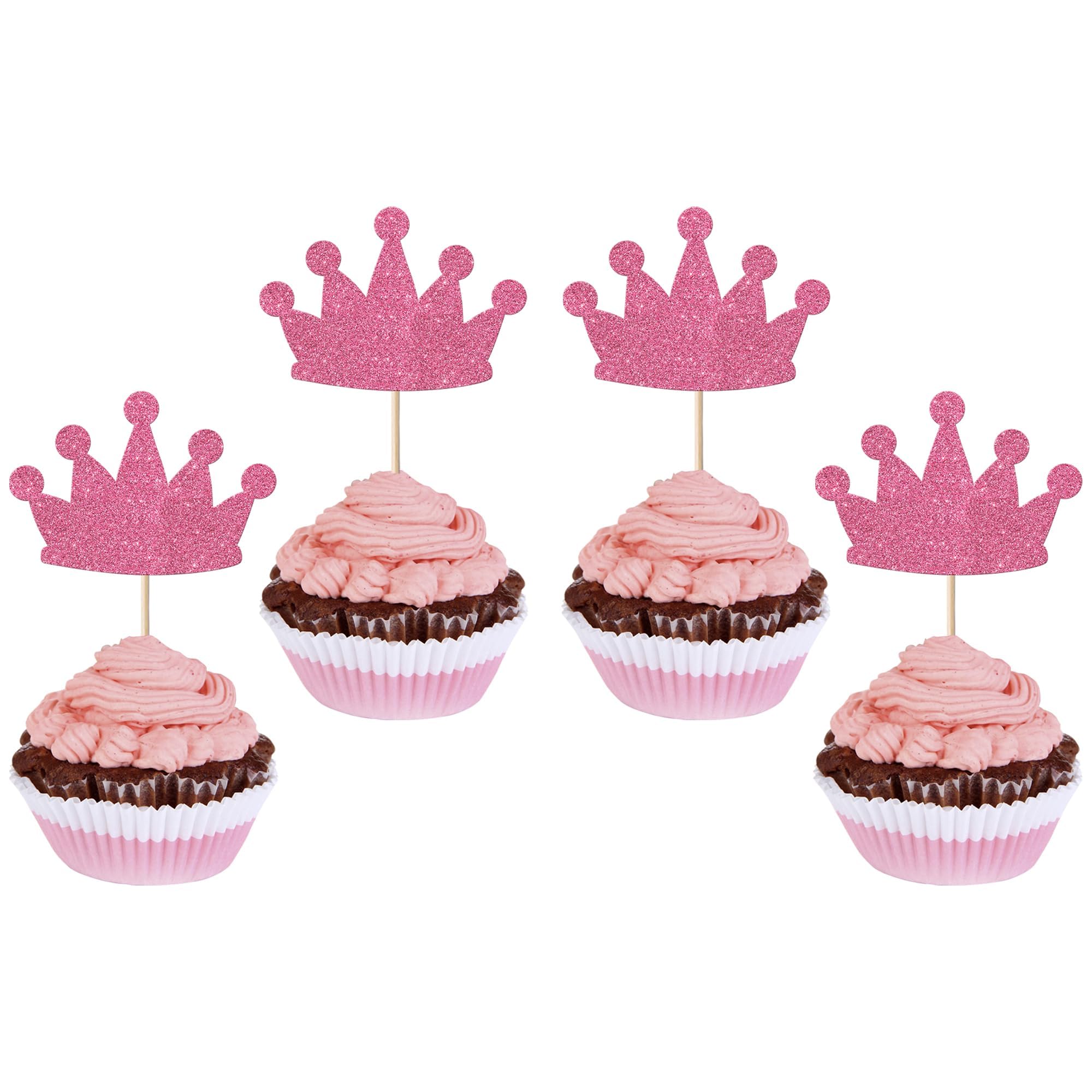 SYKYCTCY 24 Pack Crown Cupcake Toppers Princess Crown Cupcake Picks Bridal Shower Cake Decorations for Princess Theme Wedding Baby Shower Birthday Party Supplies Pink