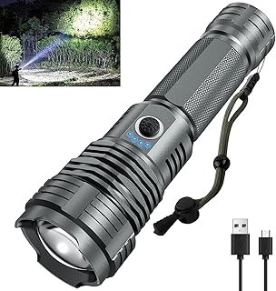 Flash Light Rechargeable Flashlights High Lumens, 200,000 Lumens LED Flashlight Super Bright Tactical Handheld Powerful Flashlight, 5 Modes, Waterproof Flashlights for Camping Emergencies
