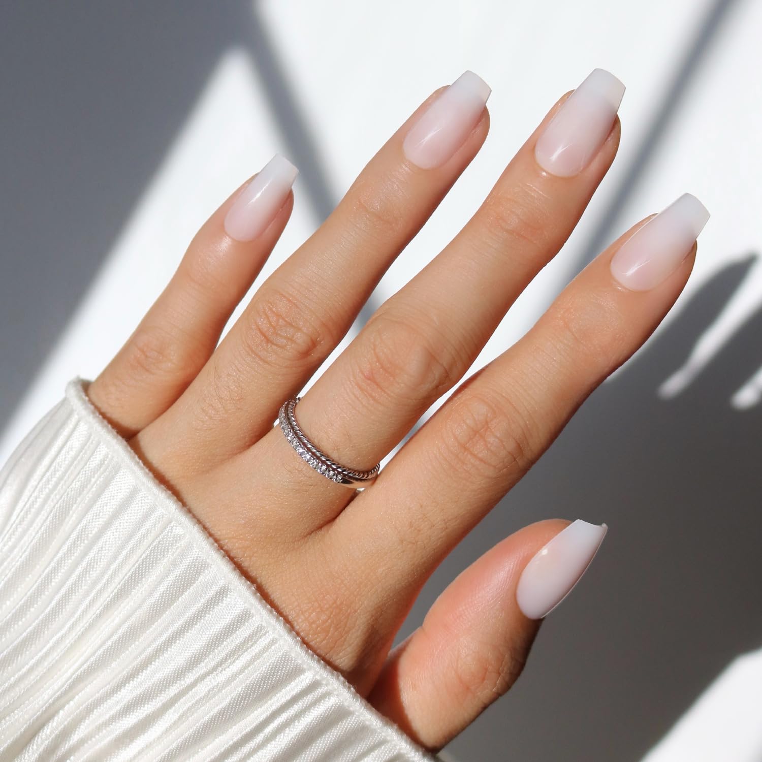 Glamnetic Press On Nails - Oat Milk | Medium Coffin White Fake Nails, Salon Quality Milky Nails | 15 Sizes - 30 Nail Kit with Glue