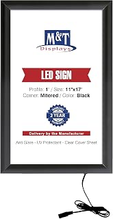 M&T Displays Buy Max LEDbox LED Light Poster Frame 11x17 Inch Black 1" Aluminum Profile Front Loading Wall Mounting Photo Picture Advertisement Sign Holder Mitered Corner Anti Glare Cover