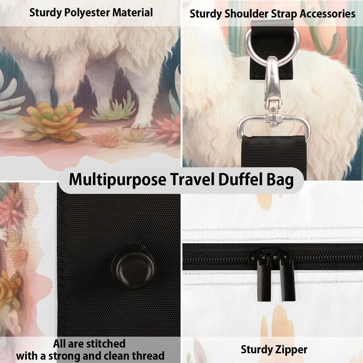 Watercolor Alpaca Cactus Travel Duffel Bag for Women Men Large Capacity Overnight Weekender Bags for Lightweight Waterproof Sport Gym Bag for Workout Yoga Swim