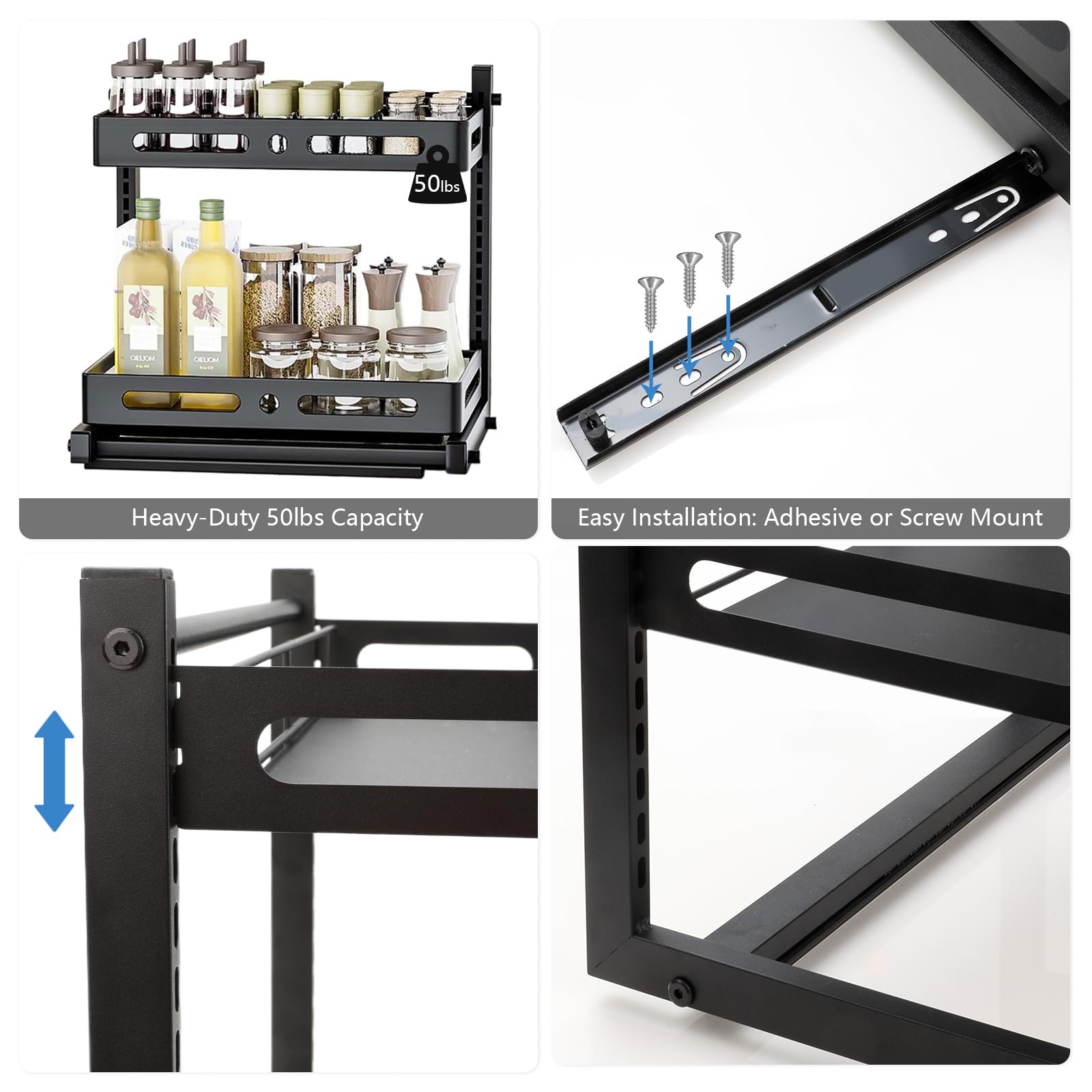 VINATO Rangement sous Evier Cuisine, 2 Niveaux étagère Organisateur Coulissant, Hauteur RéGlable Tiroir, Placard Organisation Pour Salle de Bain, Salle, Meuble, Noir