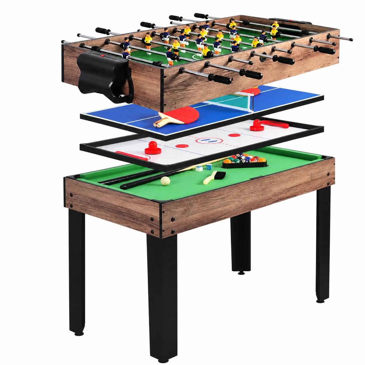 predolo Multifunktionstisch, Spieltisch für Familie & Wohnzimm, Billard, Airhockey, Tischtennis, 117.8x61.2x84.2cm Holzvbund