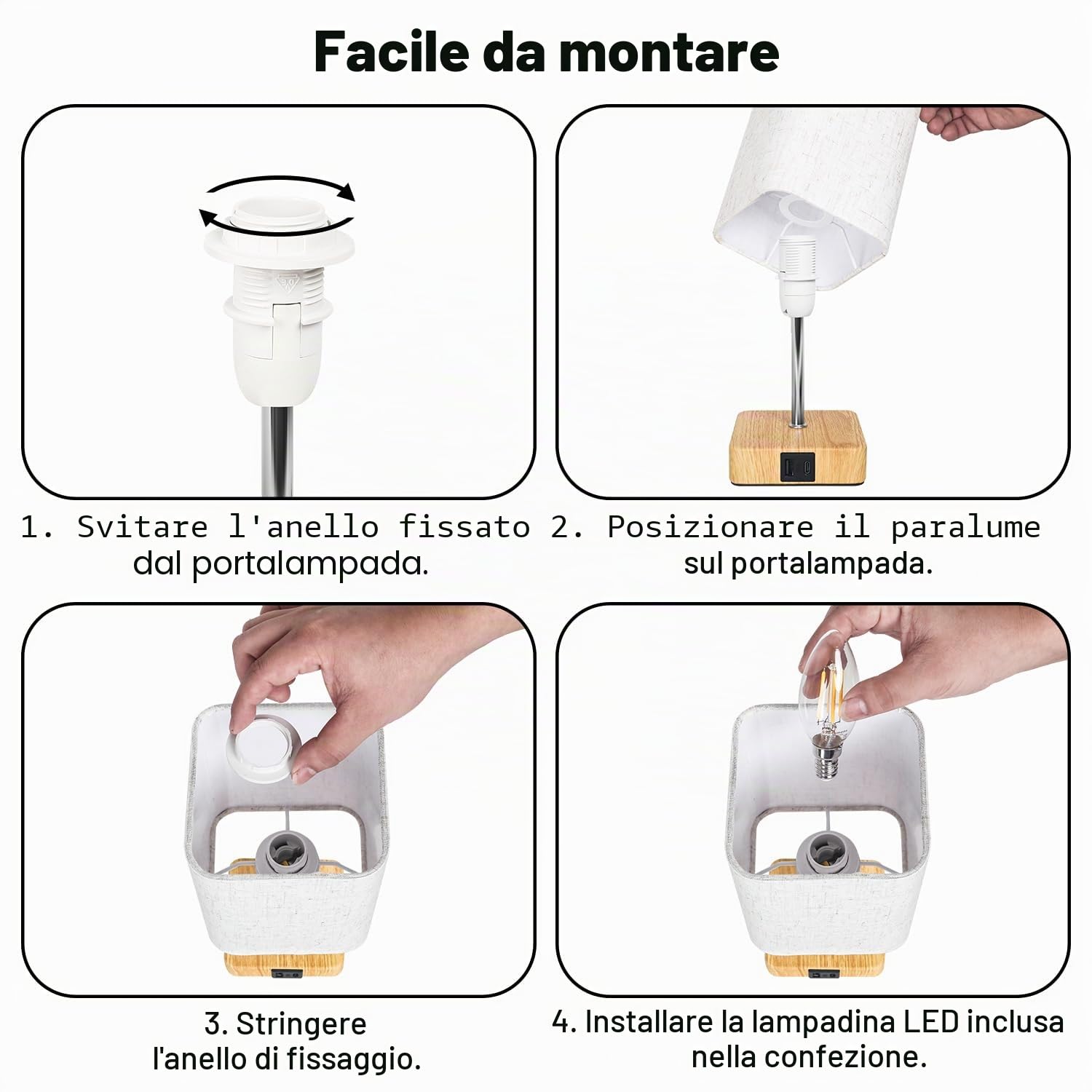 Jayencer Lampada da Comodino Touch Set di 2, Abat Jour Camera da Letto Touch Dimmerabile a 3 Vie con Porte di Ricarica USB A+C, Lampada da Tavolo per Camera da Letto Soggiorno Ufficio (USB-2)