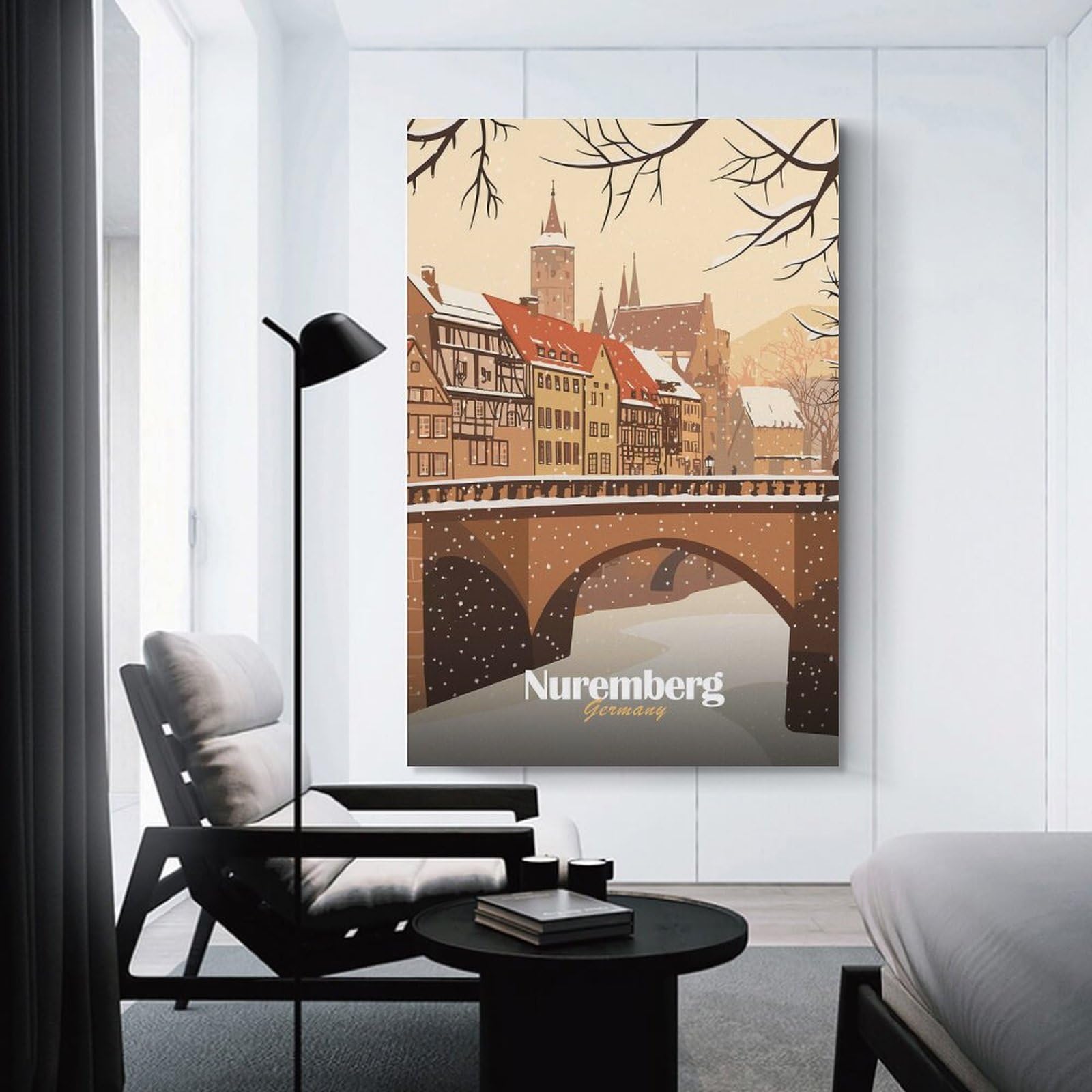 Junmoney Nuremberg Winter Scene Wall Art Print 20x30inch(50x75cm), for Lounge, Study, Hallway Or Flat Walls, Decorative Artwork with Broad Appeal