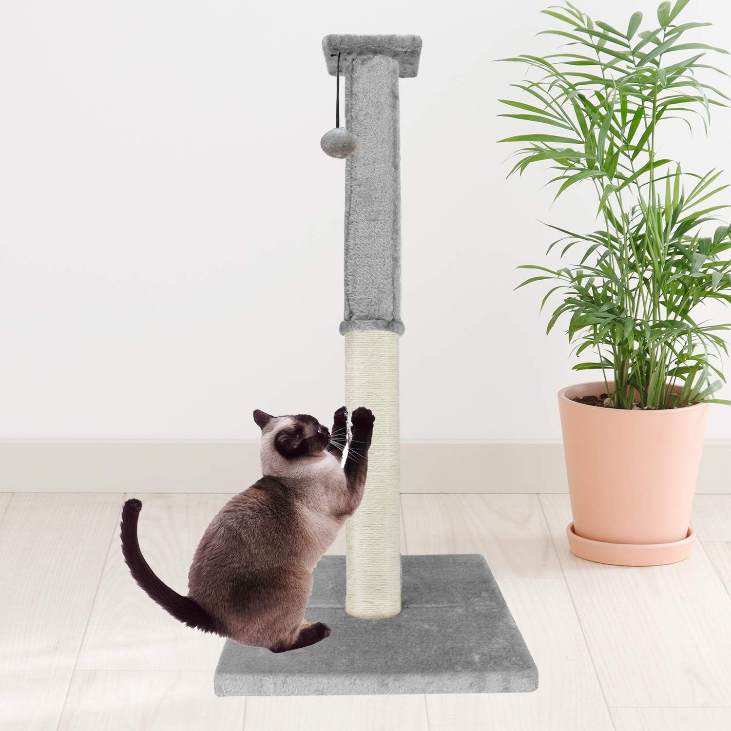 Downtown Pet Supply - Cat Scratching Post Tower - Soft, Plush, Sisal Rope Cat Post - Premium Cat Tower for Large Cats with Cat Toy Attached - 34 in Height : Pet Supplies