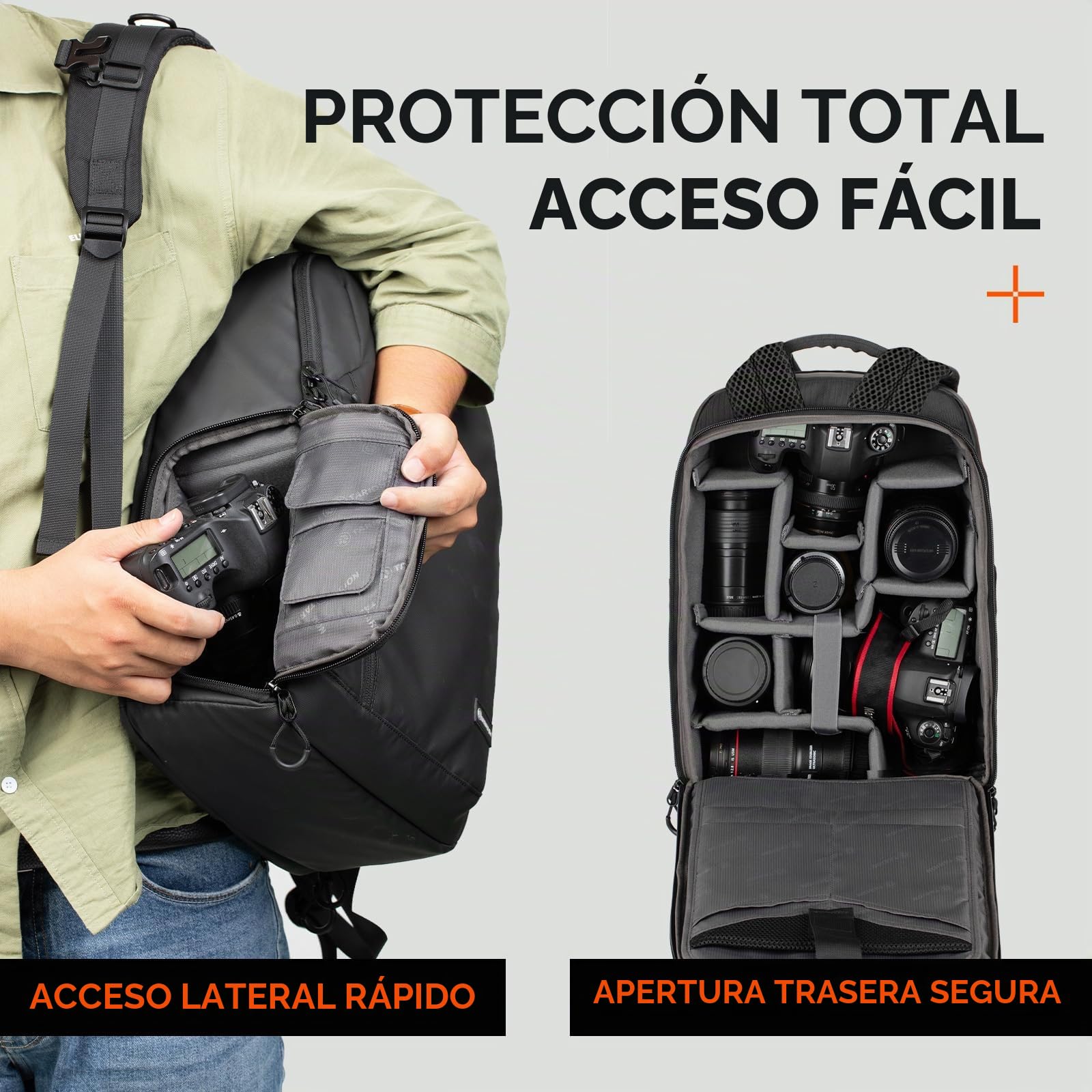 Tarion Mochila para cámara fotográfica, impermeable, bolsa para cámara SLR, mochila para cámara con compartimento para portátil de 14 pulgadas y cubierta de lluvia para cámaras SLR