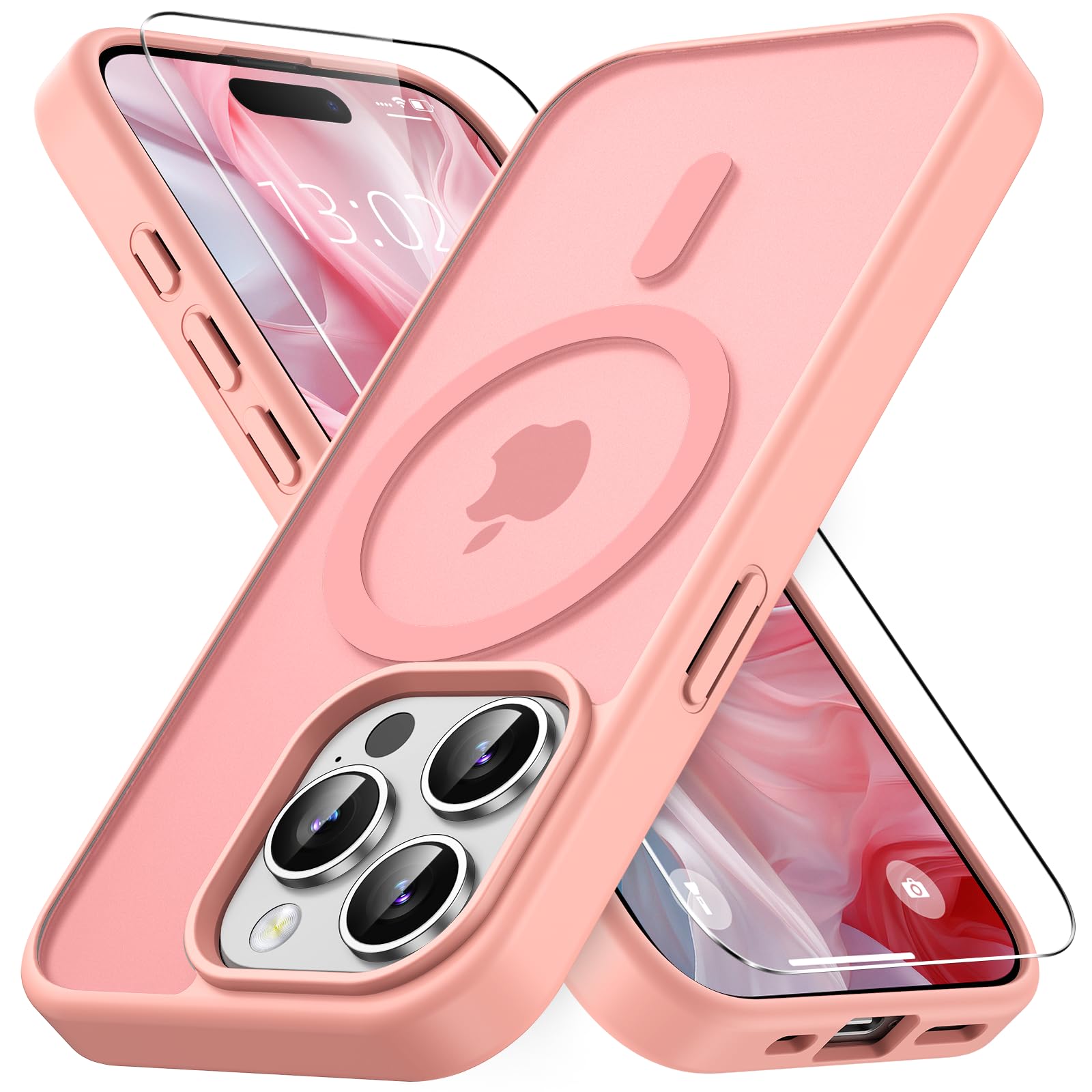 Coque iPhone 15 Pro Max antichoc rose protège écran verre trempé