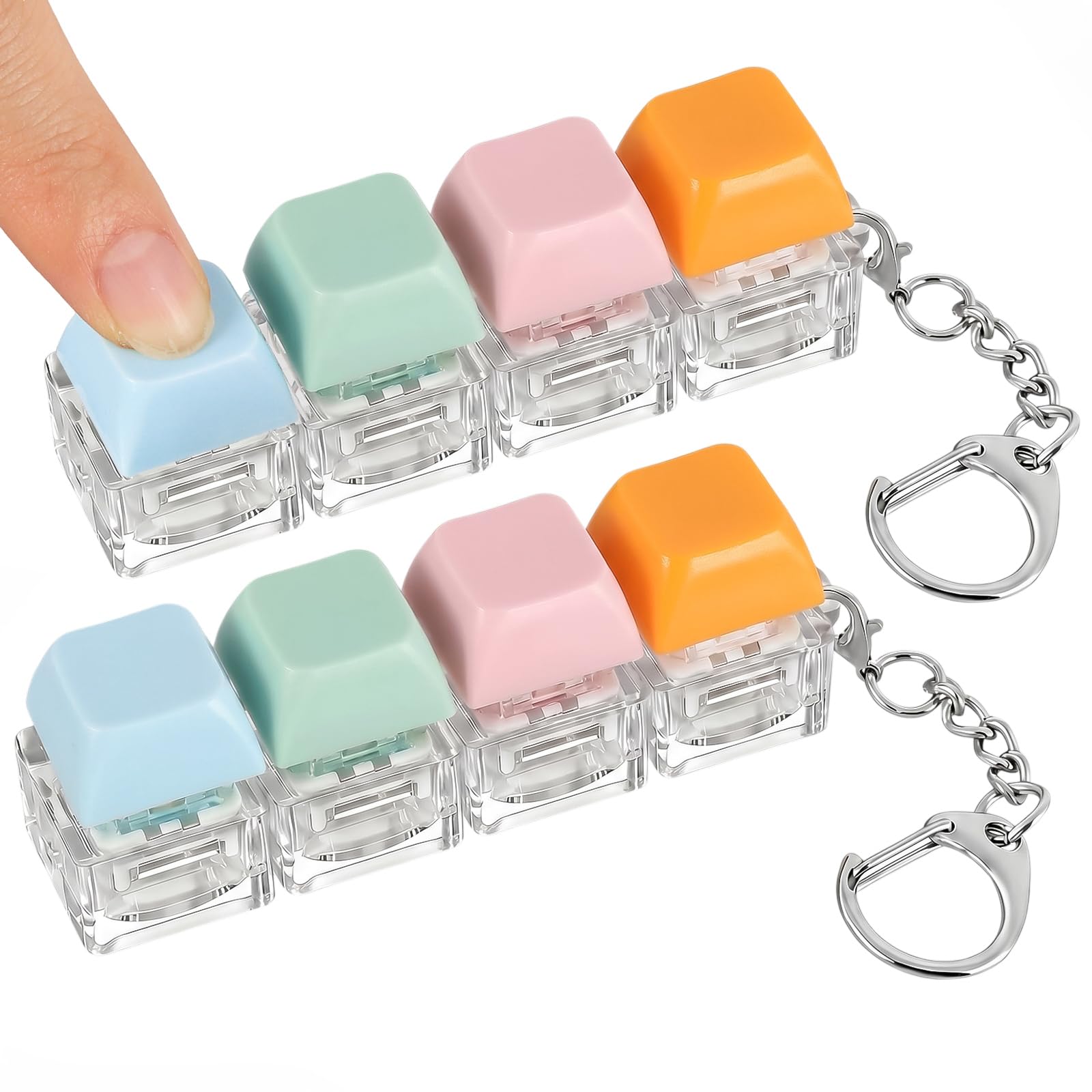 2 PCS Keyboard Fidgets, 4-in-1 Keyboard Button Clicker Keychain, Push Bubble Sensory Fidgets for Stress Relief Pass Time