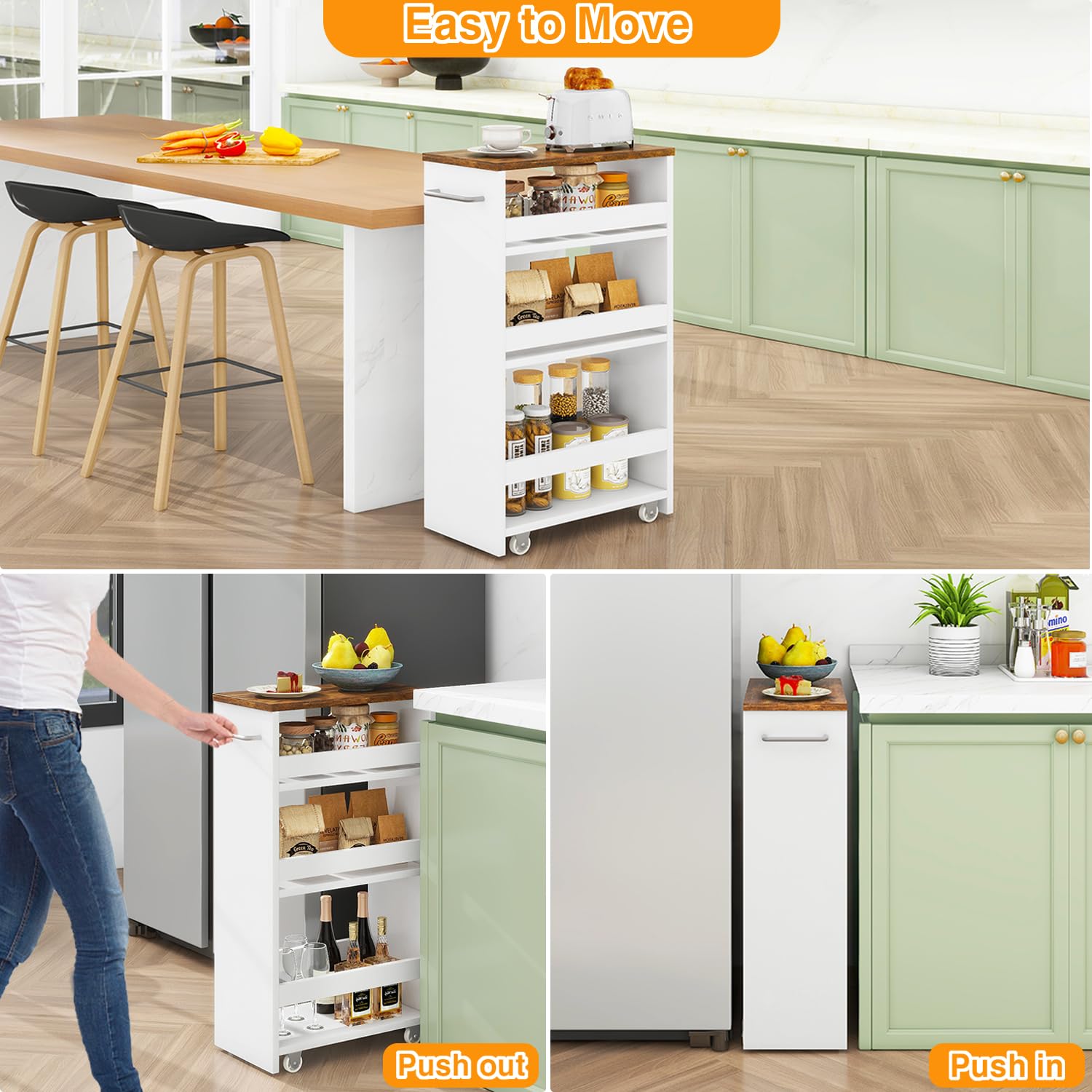 IBUYKE Carrello Portaoggetti a 4 Ripiani, Carrello Cucina Salvaspazio con Maniglia, Carrellino Bagno Slim con Ruote,Montaggio Facile, in Cucina, Bagno,Salvaspazio,40x20x85 cm,Bianco WST005W-L