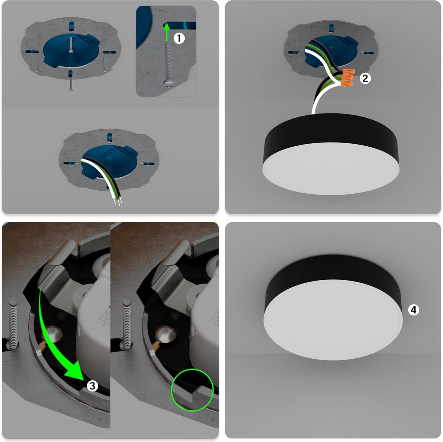 ZAGO 5 Inch LED Frameless Surface Mount Ceiling Light, 5CCT Switchable, Shower Rated Twist in Contemporary Mini Flush Mount Light, 120V, 60W Equivalent, ETL Certified, Dimmable, Black, 4 Packs