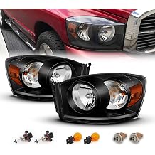 AmeriLite For 2006-2008 Dodge Ram 1500 06-2009 Ram 2500 3500 Black Replacement Headlights Pair Bulb Included - Passenger and Driver Side