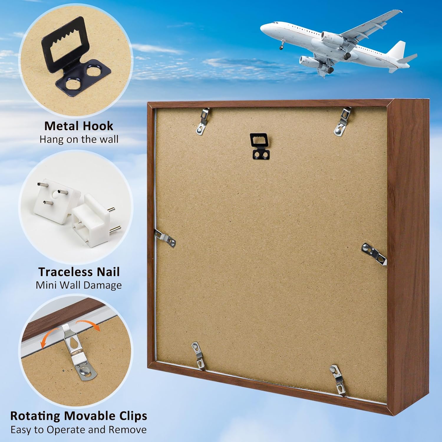 ZEEYUAN 4x6 Rotating Acrylic Photo Frame and Adventure Archive Box 12x12inch Travel Shadow Box