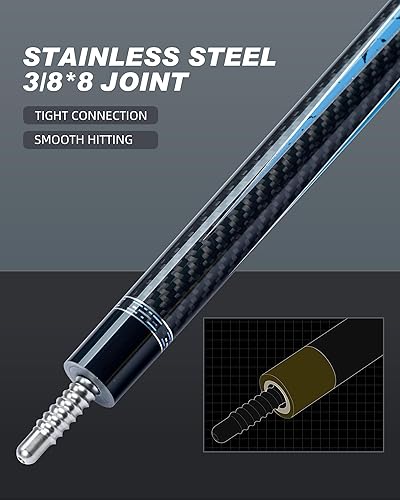 Miniatura 7 de CRICAL Palo de taco de billar de fibra de carbono de 58 pulgadas, palos profesionales de baja desviación para piscina con junta de 38 x 8 pines y