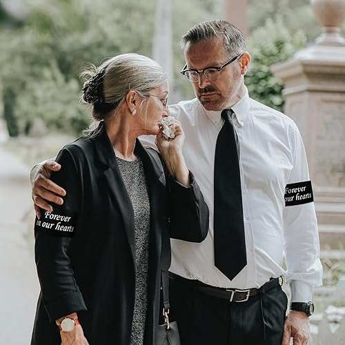 Miniatura 6 de Unittype 25 unidades de brazo funerario de luto negro elástico ajustable brazalete para luto funerario conmemorativo Condolencia Respeto Evento