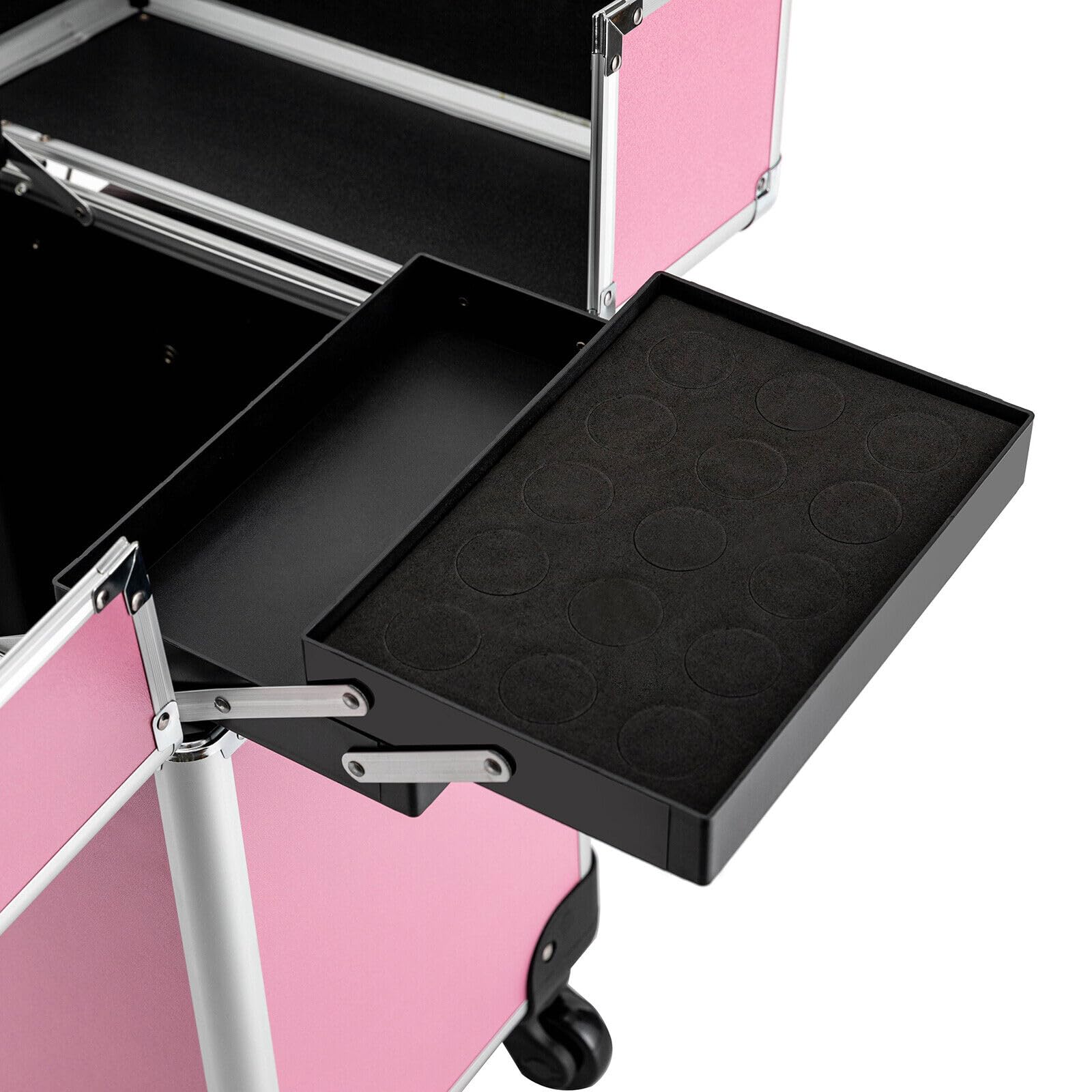 Valise cosmétique à roulettes en aluminium 4-en-1 verrouillable roues pivotantes 360° voyage