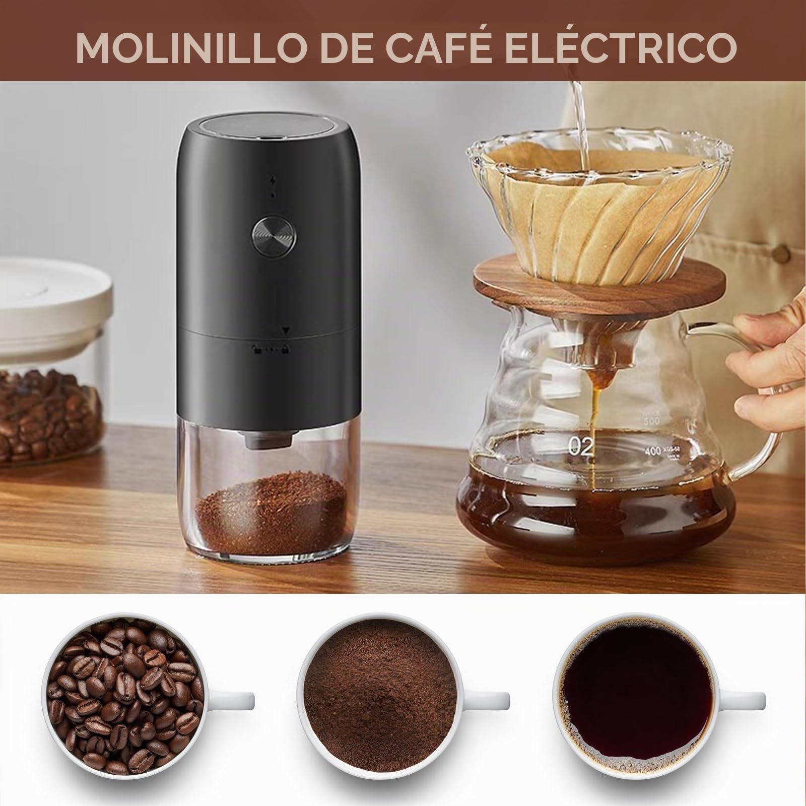 Molinillo de café eléctrico, portátil, con núcleo de cerámica, molinillo de granos de café, con grado de molienda ajustable para expreso, filtro de mano, prensa francesa