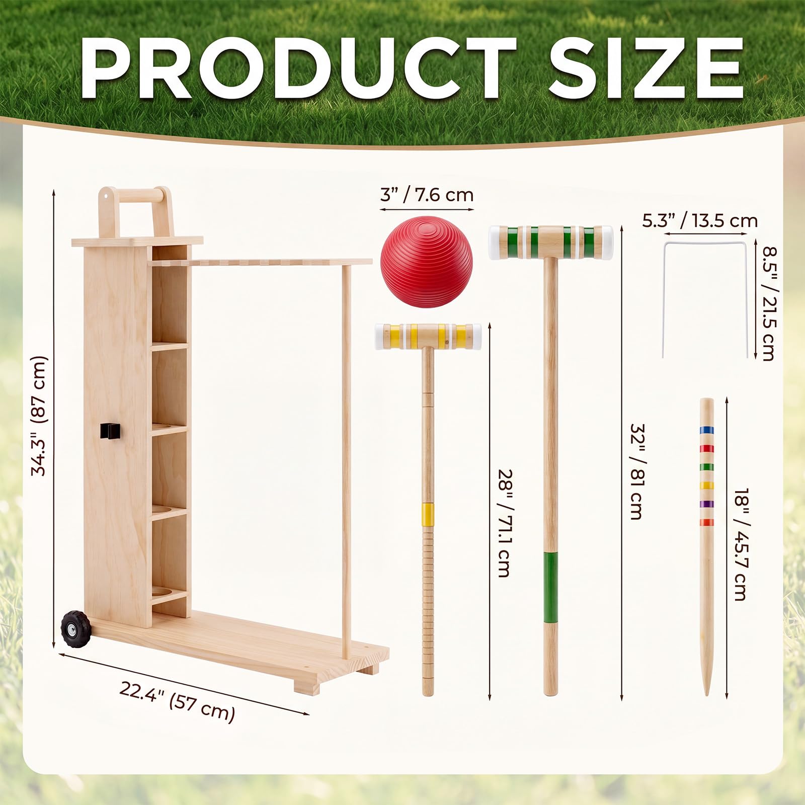 Hiboom Juego de croquet para 8 jugadores para adultos con soporte de madera