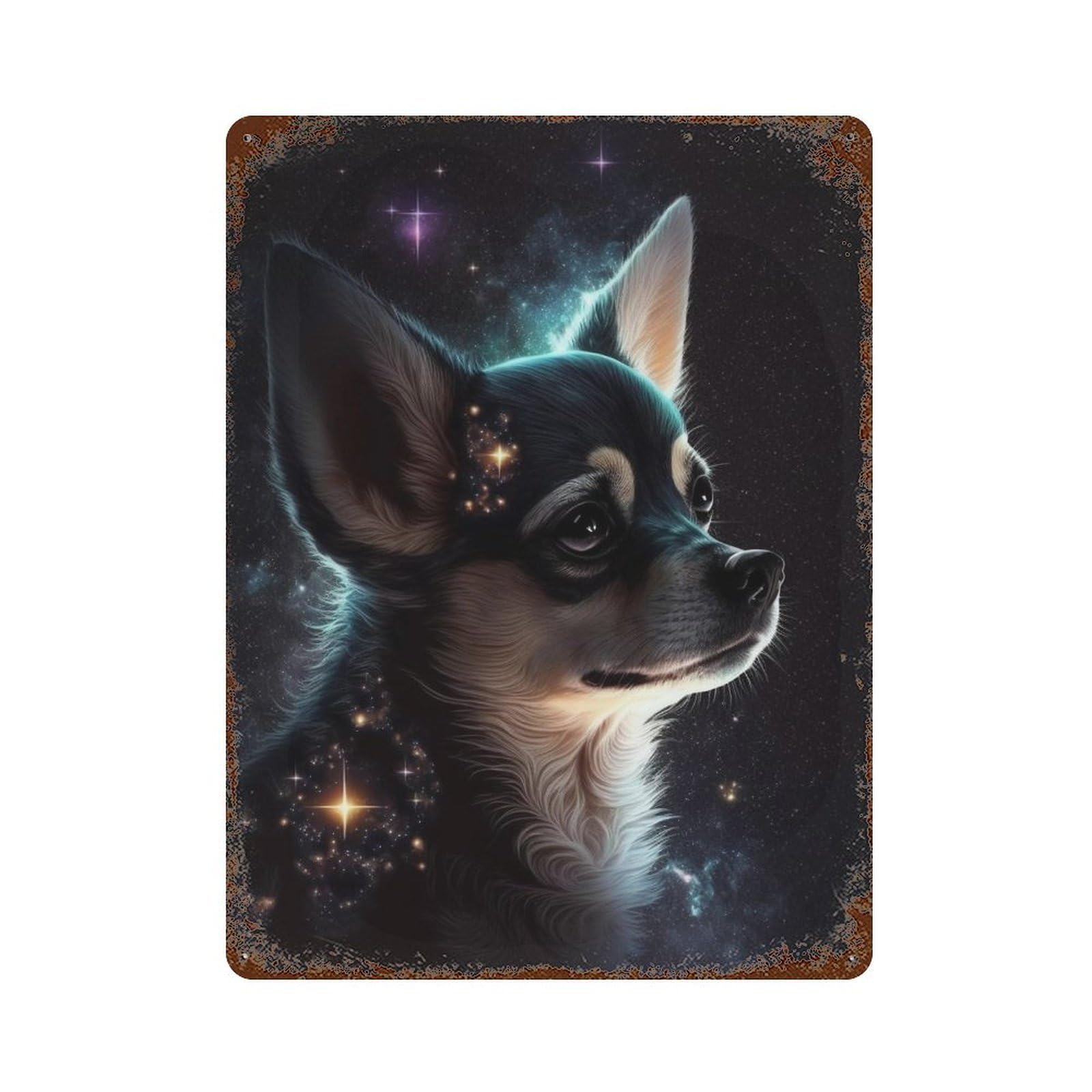 Galactic Pup Cosmic Canine Art 15.7"x11.8" Rustic Tin Plaque, Retro Wall Decor for Garage, Bar And Workshop Decor