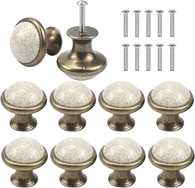 AvoDovA 10PCS Vintage Cabinet Knobs, 33MM Ceramic Knobs, Vintage Shabby Chic Round Drawer Knobs, Kitchen Cabinet Cupboard Drawer Door Knobs Pull Handles for Chest of Drawers Kitchen Cabinet Cupboards