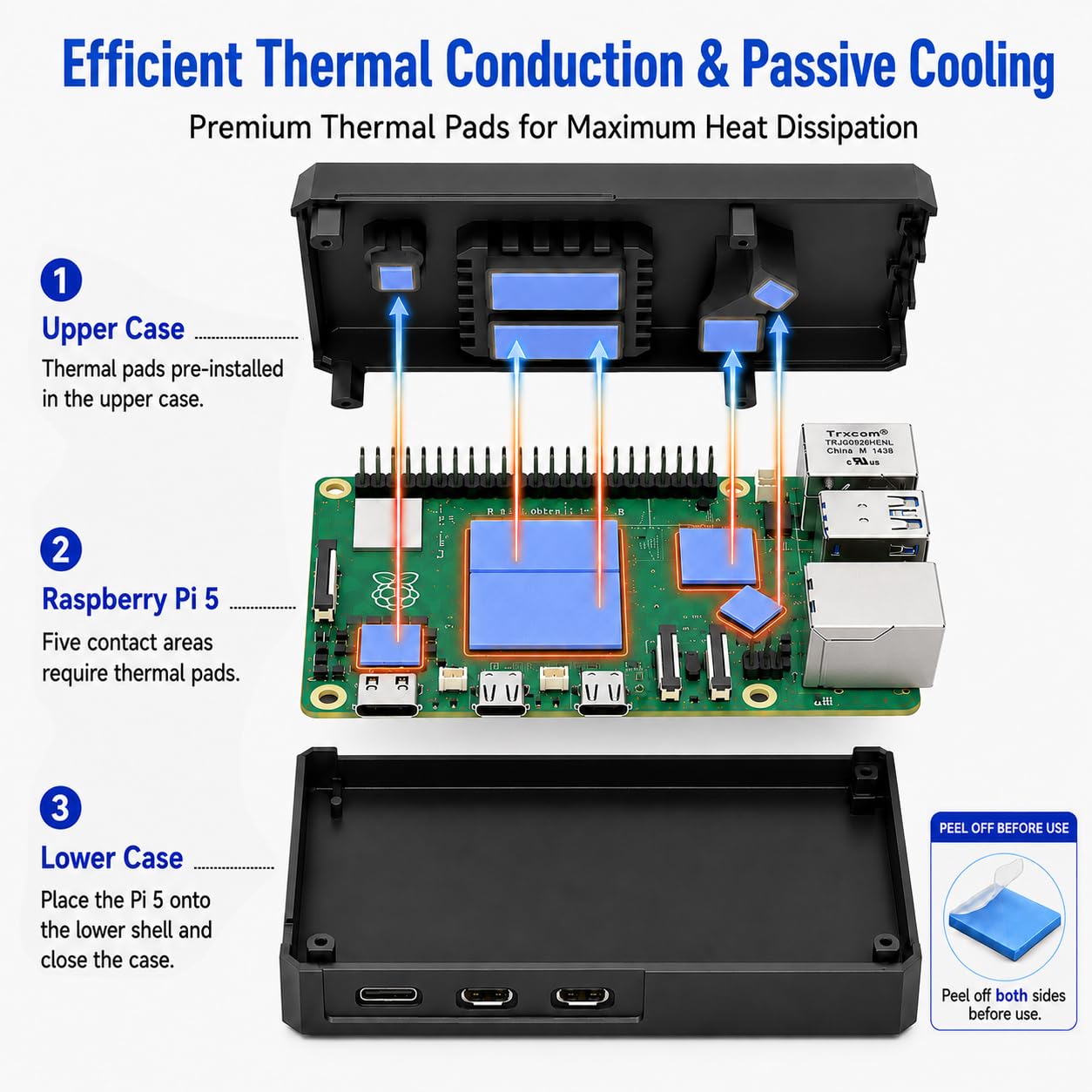 iUniker Carcasa de aluminio para Raspberry Pi 5, carcasa de metal pasiva resistente compatible con Raspberry Pi 5 disipador de calor para Pi 5 16GB/8GB/4GB/2GB