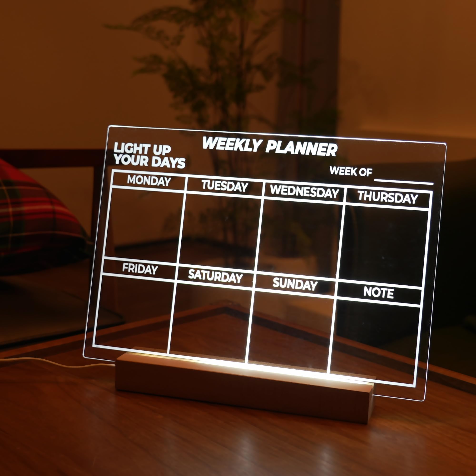 Dry Erase Weekly Planner with Light, 13x9, USB-Powered Light Up Whiteboard, Includes 4 Markers & Eraser, Monthly Planner, Productivity Tracker, Home & Office Calendar