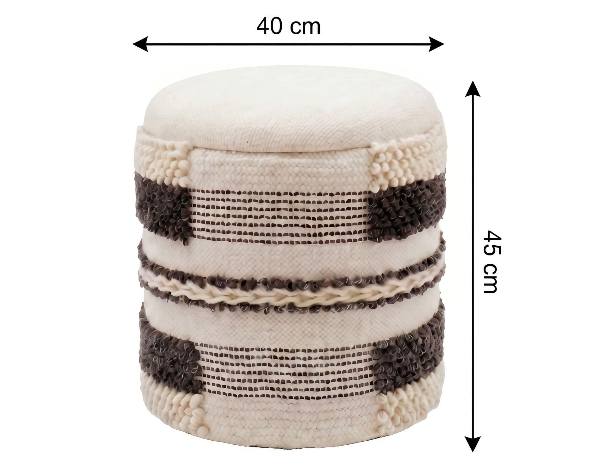FineBuy Pouf Rotondo 40 cm Lana Beige con Vano Contenitore | pouf imbottito coperchio amovibile, pouf in tessuto in stile boho, sgabello da toeletta fino a 120 kg, artigianale
