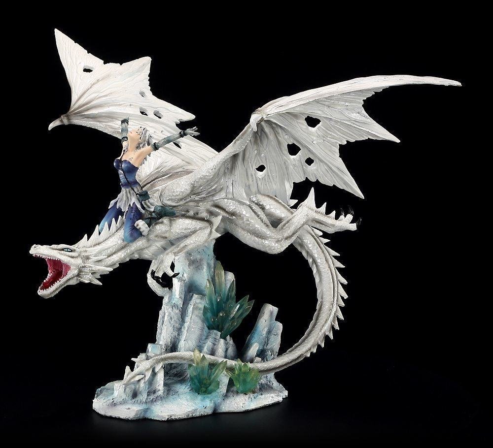 Unbekannt Große Drachen Figur - Candidus mit Drachenreiter - Drachenfigur Deko Gothic Figuren