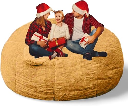 Miniatura 51 de Puf para adultos y niños sin relleno, funda redonda suave de gran tamaño para puf gigante, sillón de descanso, sofá perezoso, almacenamiento de Azul