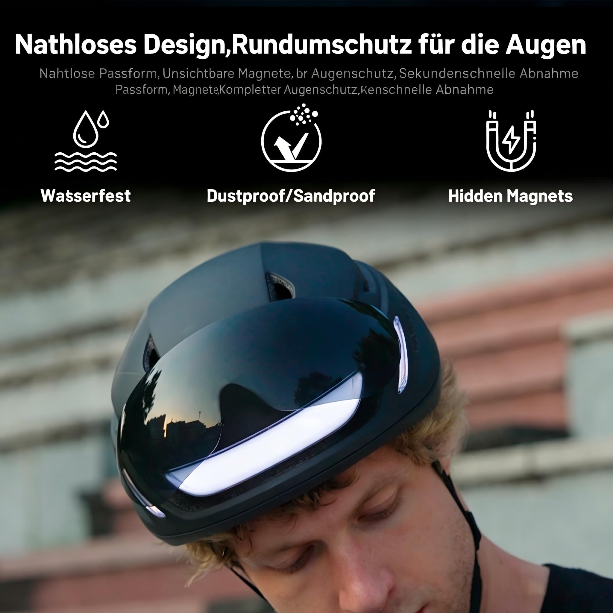 Fahrradhelm Smart für Erwachsene mit abnehmbarem Visier, Bluetooth, Magnetverschluss, LED-Blinkern per Fernbedienung, Bremslicht, IPX65, CPSC 1203 & NTA8776, leicht & belüftet