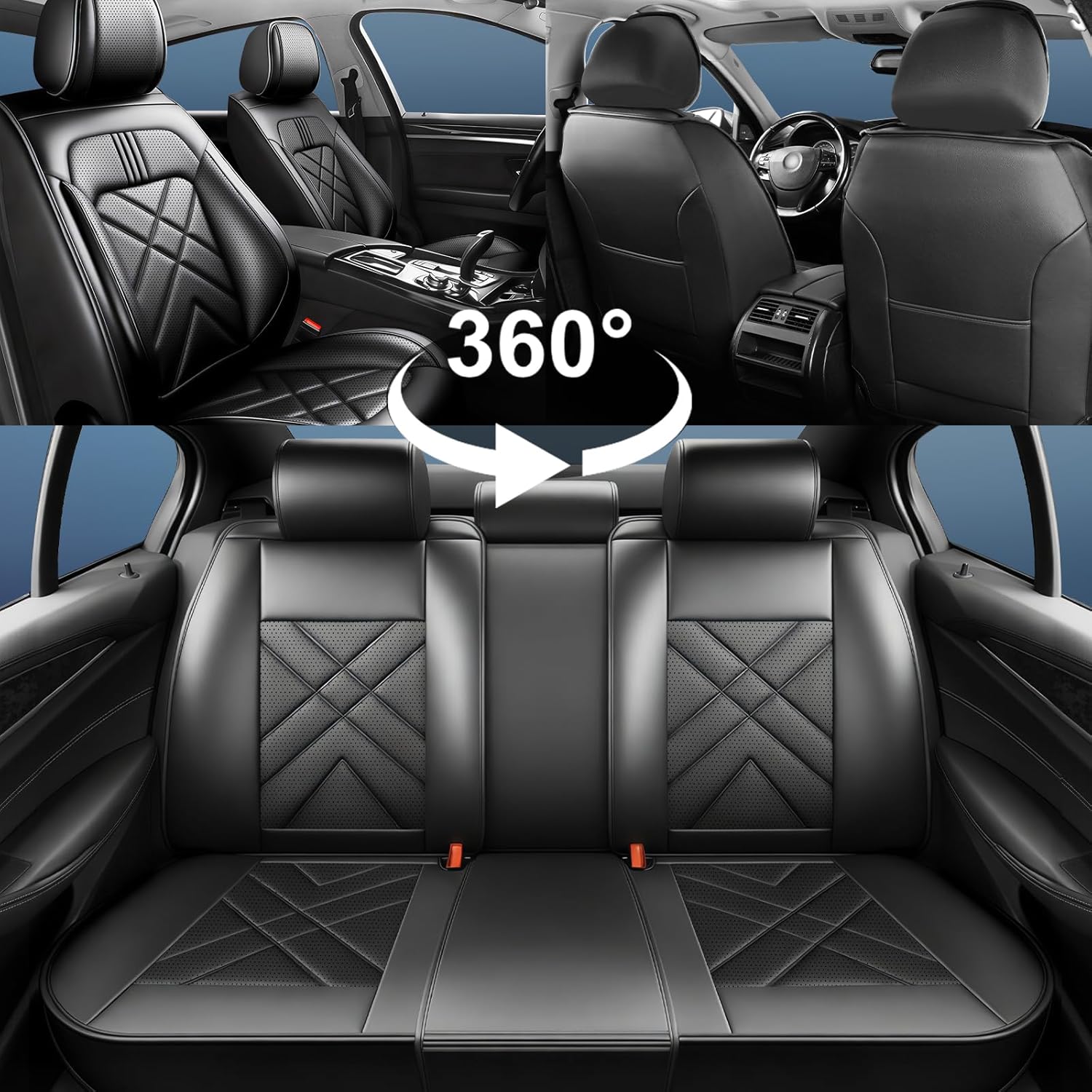 Optima Car Seat Covers Custom Fit for Kia Optima 2002-2020, Full Coverage Leather Waterproof Breathable Seat Covers Full Set, Automotive Seat Protectors, Airbag Compatible(5 Seats, Black)