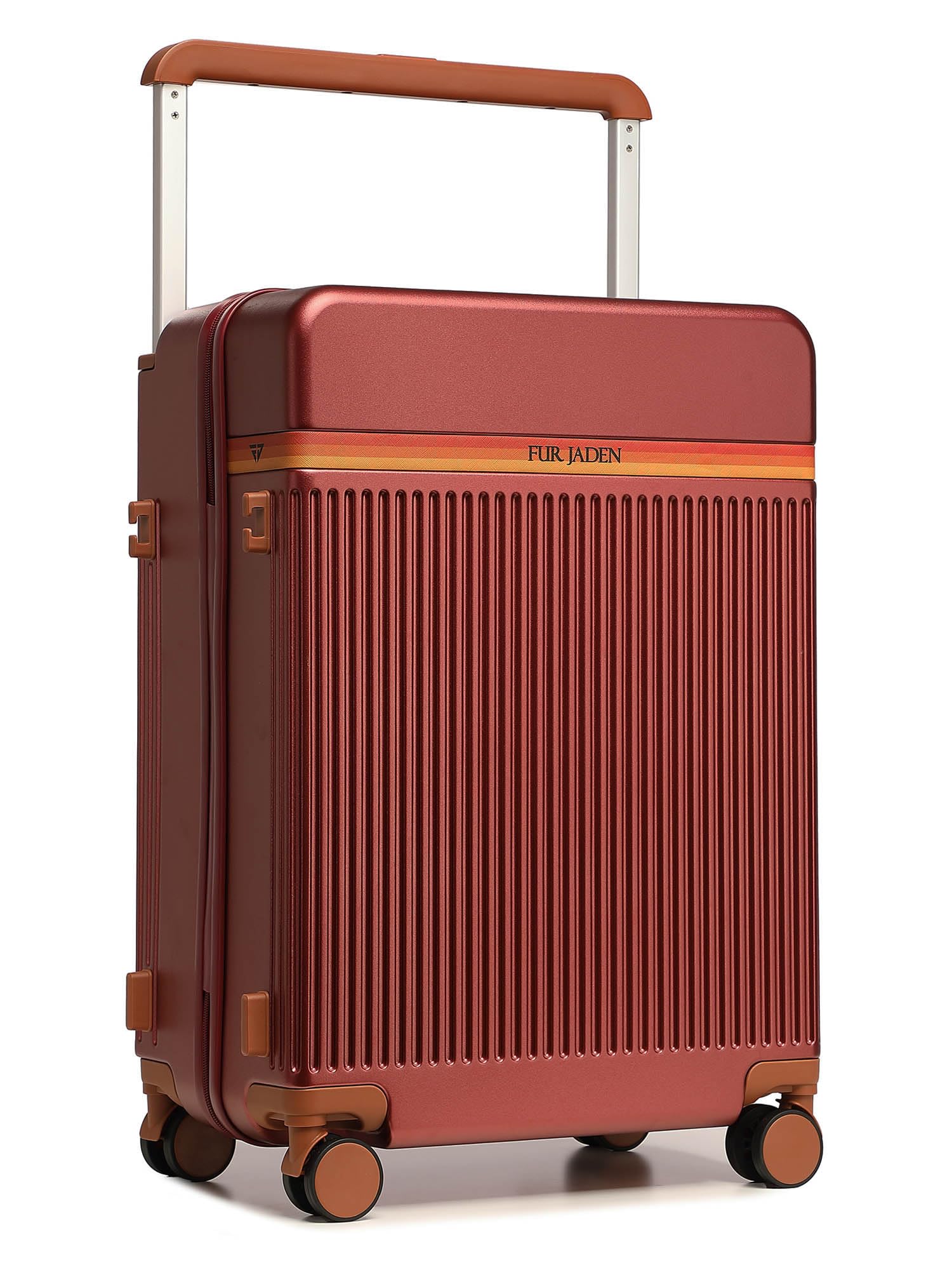 FUR JADEN The Aviator 55cm German Polycarbonate Travel Luggage Cabin Suitcase with 8 StealthTech Silent Shock Absorbing Wheels, TSA Lock & Aerospace Grade Wide Trolley (CherryM, Cabin 20")
