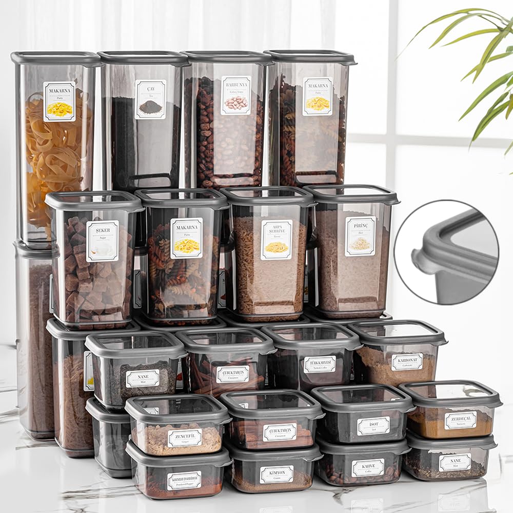 Meleni Home 32nanli Etiketli Kapaklı Kare Erzak Saklama Kabı 8x0